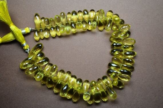 Quartz Citron vert or perles briolettes micro-facettées en goutte pierre naturelle 13-17mm