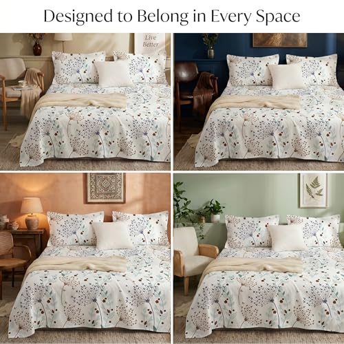 Image of BSB HOME 240 TC Cotton Bedsheet with 2 Pillow Covers, Soft Breathable Floral King Size Flat Bed Sheet - 90 x 100 Inches (228 x 254 cm) (Steel Blue)