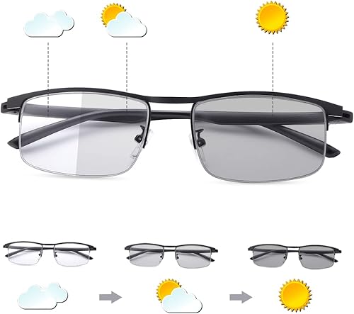 MIRYEA Gafas de lectura fotocromáticas progresivas multienfoque anti rayos UV, lentes de sol con bloqueo de luz azul para hombres y mujeres