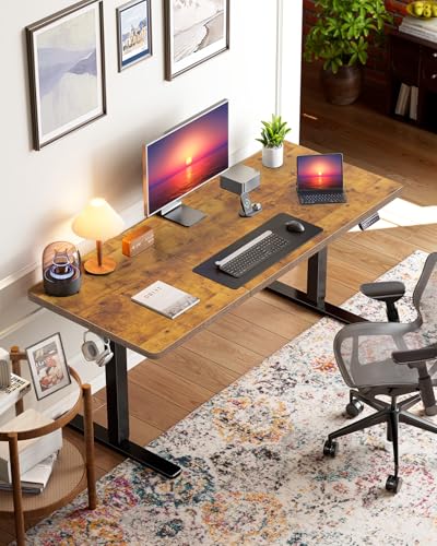 Image of HUANUO 71 x 30 inch Electric Standing Desk, Powerful Brushless Motor Large Height Adjustable Table, 4 Memory Preset Sit Stand Up Desk, Home Office Computer Table with Thick T-Shaped Frame, Vintage