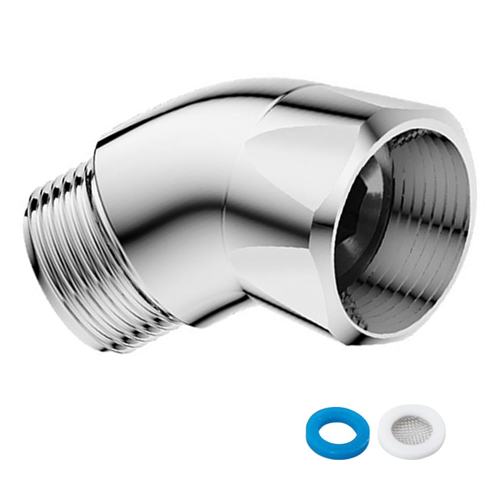 Elgbiaoxi Women's Silver Handhold Shower Head Elbow Adapter 135 Degree Solid Brass Elbow Adapter For Shower Head G1/2" Chrome Shower Head Extension Arm Connector With Rubber Seal For Most Standard Shower Systems