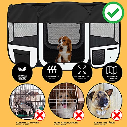 all Pets United® Welpen-Laufstall Tierlaufstall Welpenauslauf-Stall; XXL Freigehege für Hunde, Katzen, Hasen & Kleintiere im Innen- und Außenbereich (Schwarz-Beige)