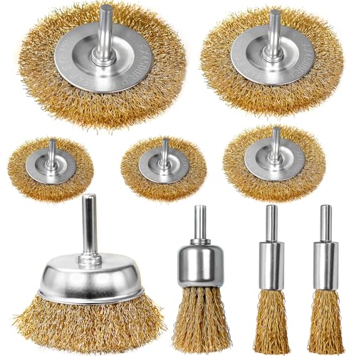 SBGGRL 9 Pcs Carbon Steel Wire Brush for Drill Rust Removal Kit Wire Wheels and Pen Metal Wool Brushes Drill Attachments Cup for Corrosion and Scrubbing Surfaces 1/4 - Inch Round Shank