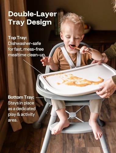 Image of HARPPA Caspio Lite High Chair, Convertible Baby Feeding Chair with Footrest | Wipeable High Chairs for Babies and Toddlers, Wide Stable Base, Reinforced X-Bracket, Adjustable Double Tray, Posture Support