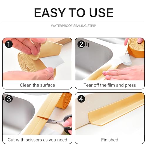 Image of 3 Rolls 10.5 Feet Caulk Tape Toilet Caulking Strip Self Adhesive Bathroom Sealing Peel and Stick Caulk Strip for Bathtub, 1.5 Inches (Almond)