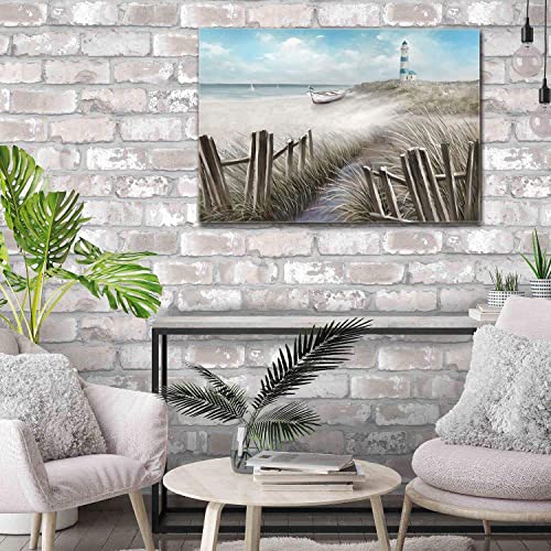 Canvas Wall Art Ocean Seascape Blue Painting Prints Modern Lighthouse Pictures Framed For Bedroom Bathroom Living Room Home Office Decor (16X24 In) #TOP3