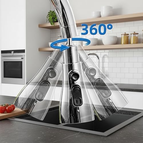 Image of EVANEX Kitchen Facuet | 304 Grade Stainless Steel Pull Down Kitchen Faucet | 360 Degree Rotating Tap for Sink | Water Saving Aerated Flow | Deck Mounted Kitchen Sink Faucet