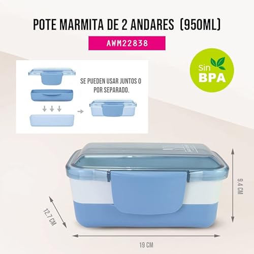 POTE MARMITA DE 2 ANDARES 950ML [JOY] cor:azul