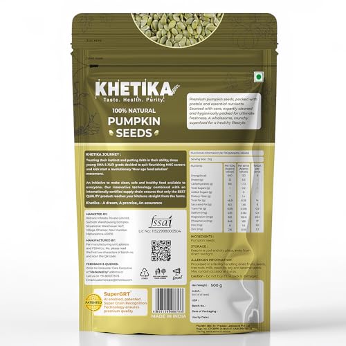 Image of Khetika Pumpkin Seeds 500g I AAA Grade I Raw & Unroasted Pumpkin Seed I Seeds For Eating I Rich in Protein, Dietary Fibre, Omega -3, Magnesium, Zinc