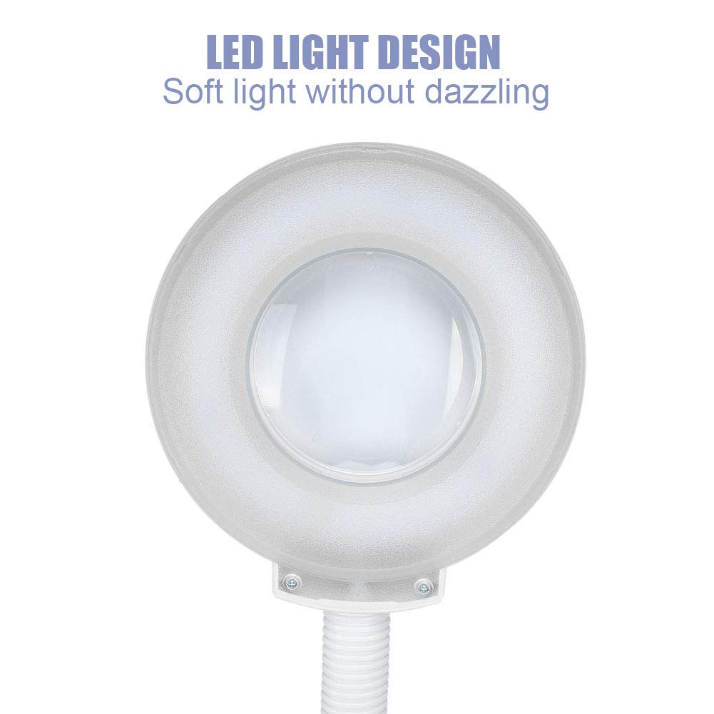 LED Lupenlampe Lupenleuchte Arbeitsplatzlampe KosmetiklampeStativ für Schönheitssalons, Friseure, Tattoo-Studios Weiss, 8-fache Vergrößerung, einstellbare Höhe