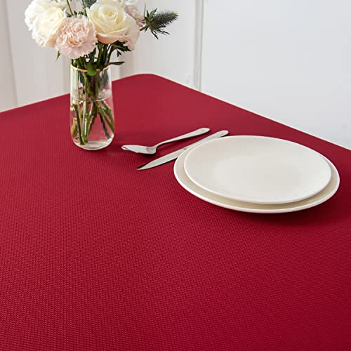 Image of maxmill Textured Rectangle Tablecloth, Wrinkle Free Spill Proof, Soft Jacquard Table Cloth for Buffet Banquet Parties Event Holiday Dinner, Indoor and Outdoor Use, 60 x 84 Inch Red