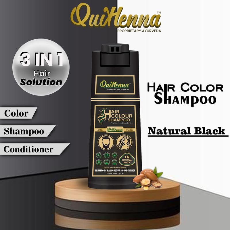 Image of QH+ Organic Gel Hair Color Shampoo 1N Natural Black 200ml (Pack Of 2) PPD Free, Ammonia Free Permanent Hair Colour For Women & Men, Vegan & Cruelty Free