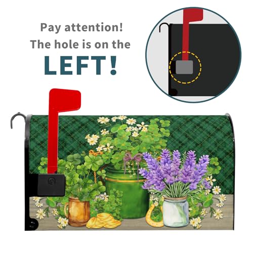 Image of St Patrick's Day Mailbox Covers Magnetic Standard Size 18 X 21 Inch Spring Shamrocks Magnetic Mailbox Cover Green Lucky Clover Mailbox Wraps Holiday Post Letter Box Cover for Garden Yard Outside Decor