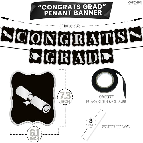 Image of KatchOn, Black and Silver Graduation Decorations 2026 Set - Huge, Pack Of 43 | 2026 Balloons, Congrats Grad Banner | Black Graduation Decorations 2026 | Black and White 2026 Graduation Decorations