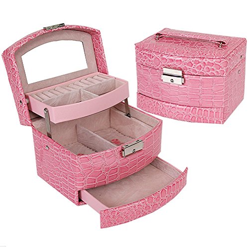 Maison Jardin Casa jardín de Joy Division  Joyero expositor Beauty Case, caja Joyero de piel sintética, caja elegante joyero, recipiente para 3 bandejas caja de bijou Mujer Niña Elegant