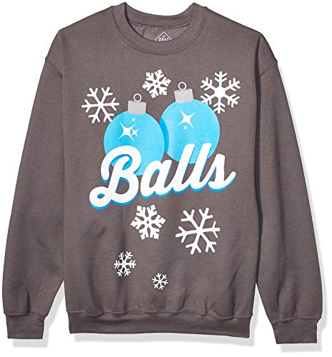 Hybrid Apparel Men's Ugly Christmas Crew Sweatshirt, Blue Balls/Charcoal, X-Large