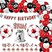 kreat4joy Soccer Birthday Party Decorations, Soccer Theme Party Decoration Red Black Balloon Garland Kit Happy Birthday Banner Cake Cupcake Topper Red Soccer Foil Balloon for Boys Girls Adults