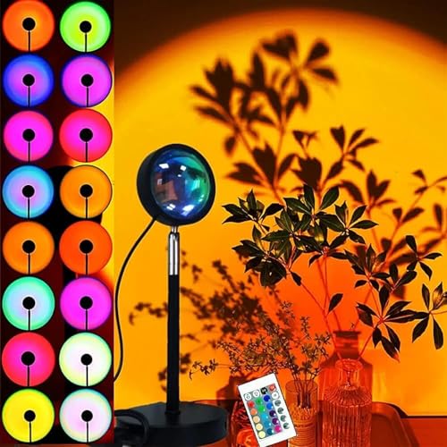 REFULGIX 16-Color 360° Rotating Sunset Projection Lamp with Remote | Romantic LED Night Light for Bedroom, Kids, Couples & Adults | Mood Lighting for 
