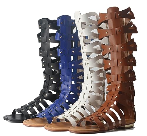 Image of Hanfike Knee High Sandals for Women Gladiator Cut Out Summer Roman Boots