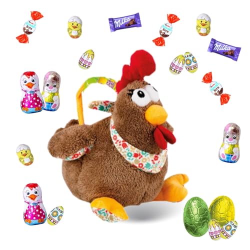 Assortiment de Chocolats de Pâques | 30 confiseries et sa Poule Marron : KINDER Schokobons, MILKA, Figurines et Œufs | Idéal à Offrir, Cacher ou comme...