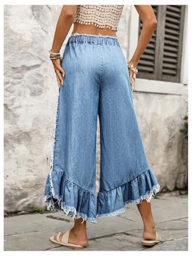 Verdusa Women's Ruffle Fringe Cropped Jeans Streetwear Wide Leg Baggy Denim Pants2