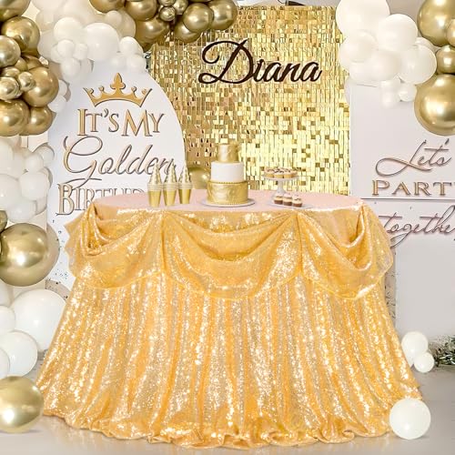 Image of B-COOL Gold Sequin Tablecloth Party Decorations: 90 Inch Round Table Cloth Sequins Fabric Overlay for Indoor Outdoor Dining Parties