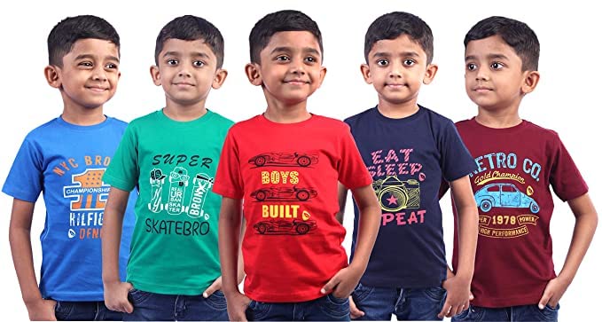 Image of Boys Printed Cotton Half Sleeve Regular Fit Casual t-Shirts Set Combo (Pack of 5)