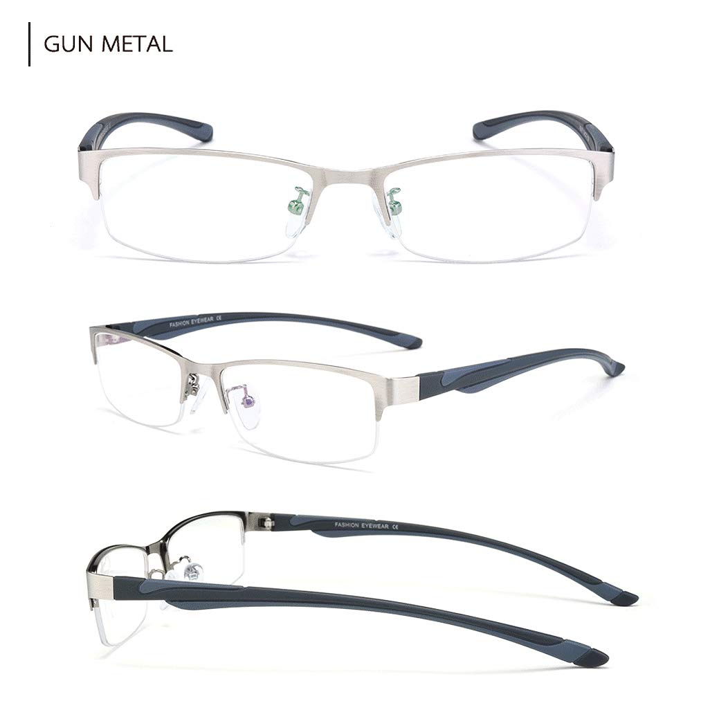 Lunettes de lecture à moitié montées pour hommes, Lunettes anti-fatigue oculaire ultra-légères, Lunettes confortables de style avec étui rigide, Noir/Métallo/Bleu/Orange