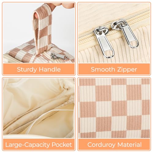 Image of WOBAGMEN Cute Pencil Case,Large Corduroy Zippered Pencil Case Pouch, aesthetic Pencil Bag with Compartments, Pencil Pouch School Supplies (HY-corduroy pc-checked)