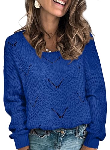 Image of Dokotoo Womens Sweaters 2026 Crewneck Cute Elegant Soft Long Sleeve Hollow Cable Knit Pullover Tops