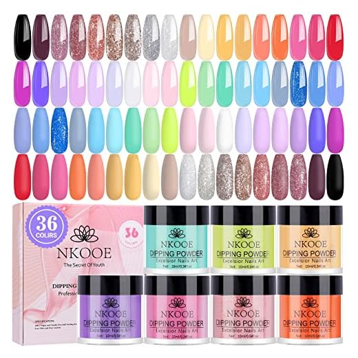 NKOOE 36 pieces dipping powder nail art set, 36 different colors of dipping powder system basic liquid set