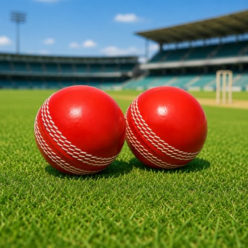 Image of T-20 Synthetic Cricket Ball Match Practice Training | Practice Cricket Ball | Wind Balls | Swing Ball | Indoor & Outdoor Street & Beach Cricket (Red, Pack of 2)
