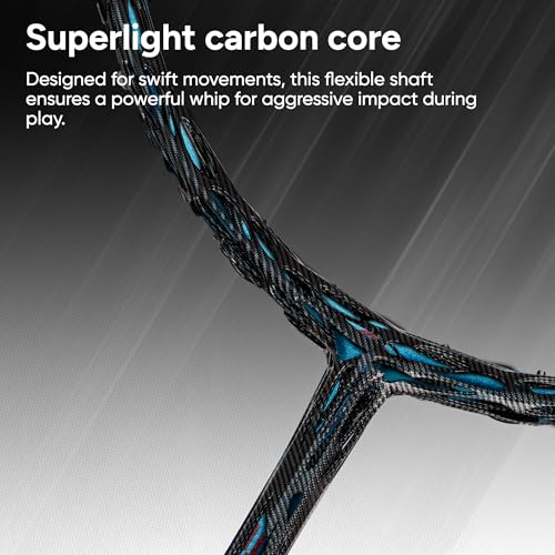 Image of Hundred Nitrix 10 Badminton Racket (Strung) | Carbon Fiber Frame | Head-Heavy Attacking Racket | Flexible Shaft for Powerful Smashes | Max Tension 30 lbs | Full Cover Included
