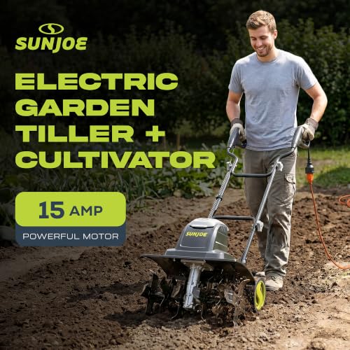 Image of Sun Joe Electric Garden Tiller & Cultivator with Steel Tines, TJ605E | 15-Amp Motor, 6 Tines, 15.7-Inch Cutting Width for Lawn, Yard & Soil Aeration