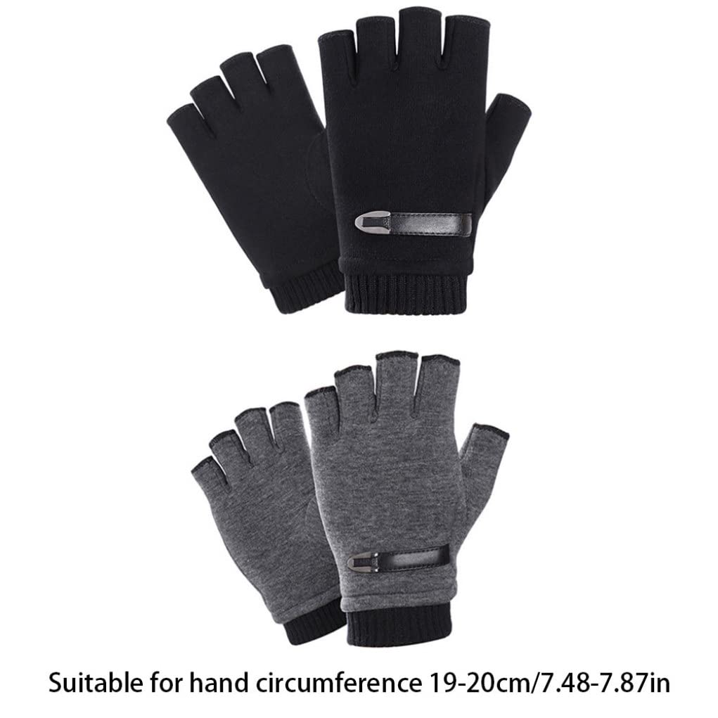 Guantes, Guantes térmicos, Guantes sin dedos Invierno Cálido Manopla de medio dedo Unisex for Ciclismo Moto Correr al aire libre Gris Negro 2 pares, Guantes de invierno, Guantes de medio dedo, Guantes