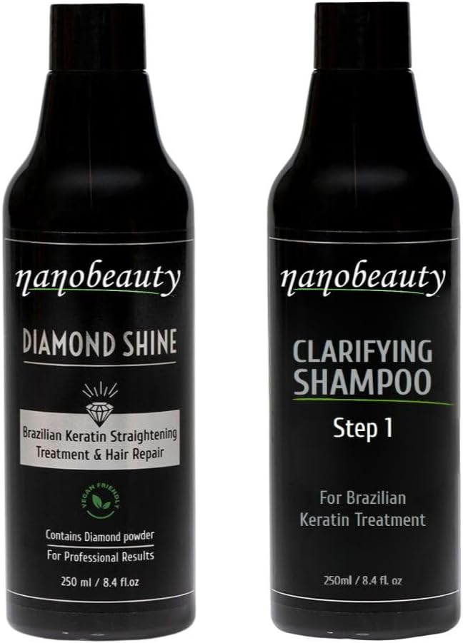 Brazilian Keratin Hair Straightening Treatment Kit, Diamond Infused, 250ml, Vegan, Blow dry, Smoothing/Repair, Argan Oil, Formaldehyde Free Plus 250ml Shampoo