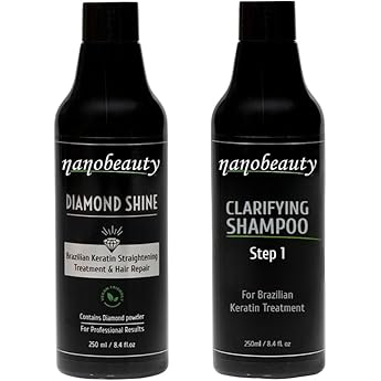 nanobeauty Brazilian keratin hair straightening treatment kit diamond infused 250 ml vegan blow dry smoothing / repair argan oil formaldehyde free plus 250 ml shampoo