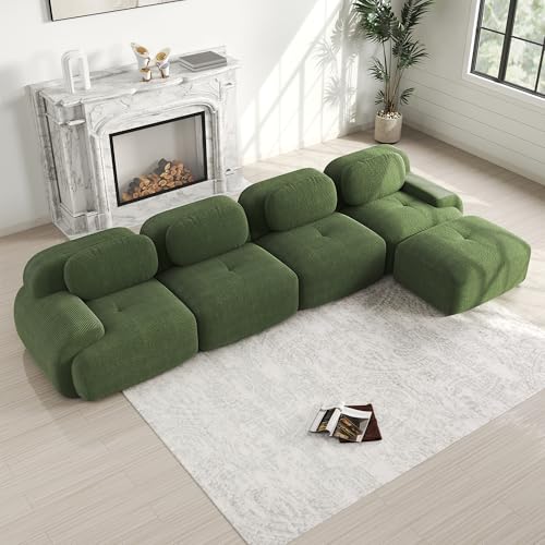 DUlVBPE Sofá esquinero de 4 plazas con acolchado 32D de alta elasticidad, antideslizante, con chaise longue, reposabrazos extra anchos combinables, sin montaje, para oficina, sala de estar y cine en