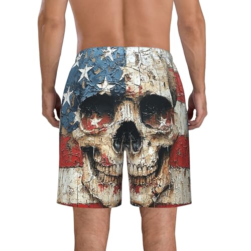 Men's Swim Trunks Quick Dry Beach Board Shorts Bathing Suits - American Flag Skull Retro Art3