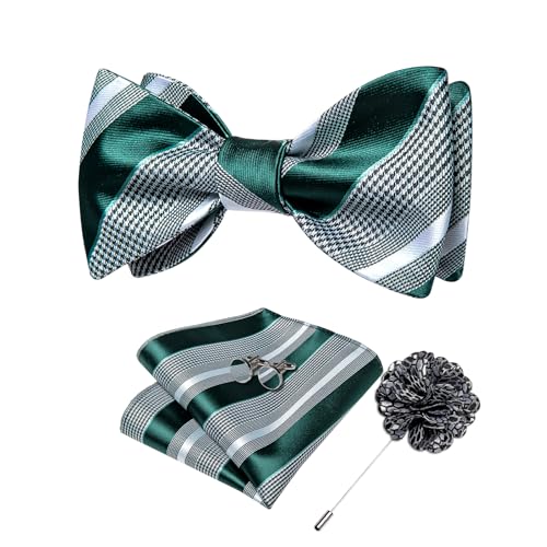 Image of DiBanGu Paisley Bow Ties for Men Silk Self Tied Bowtie and Pocket Square Cufflinks with Lapel Pin for Wedding Party
