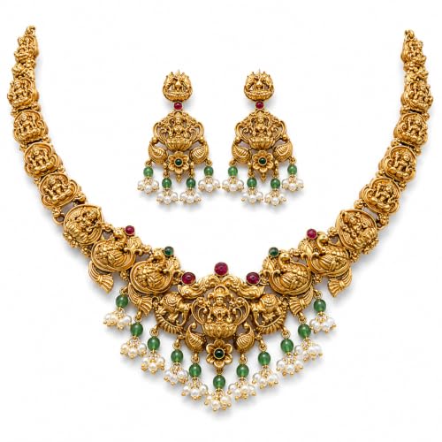 Premium South Indian Temple Jewellery Set | Antique Gold Plated L...
