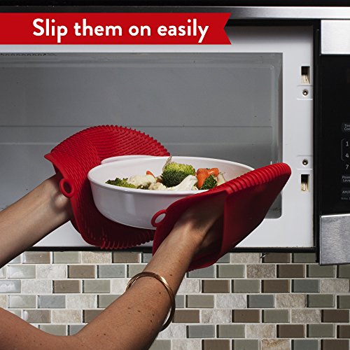 Premium Silicone Oven Mitts and Pot Holders. This 100% Silicone Pot Holder is Flexible, Durable, Easy to Clean. These Pot Holders for Kitchen are Healthier, Won\'t Grow Mold or Bacteria (Red, 1 Pair)