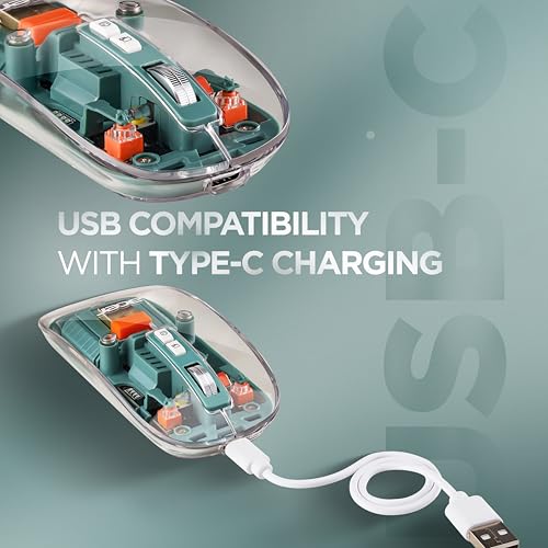 Image of Acer Clearview Transparent Wireless Mouse with Triple-Mode Connectivity, Silent Click Tech, Metal Scroll Wheel,1600 DPI Optical Sensor, USB-C Charging, Compatible Windows, MacOS, iOS, Android-Green