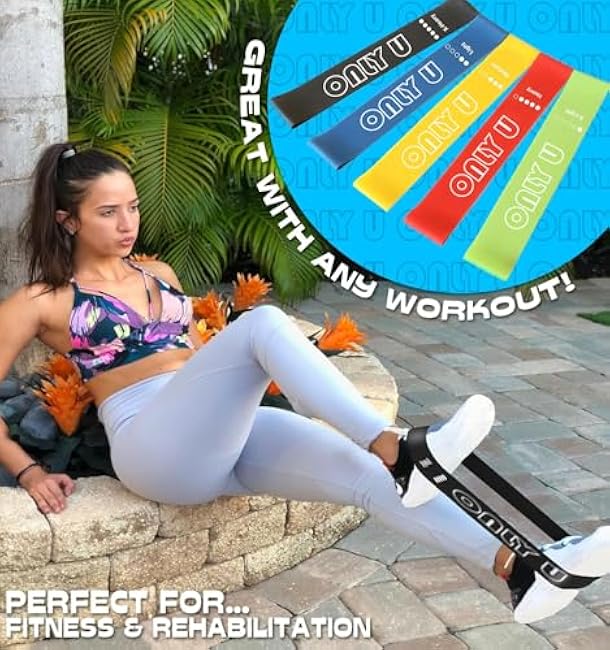 Only U Resistance Bands Set - Exercise, Fitness, Yoga & Pilates Bands Kit for Home Gym Workout for All Levels of Fitness, Set of 5 Bands with Different Resistance, Carry Bag