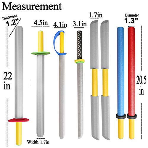 MLcnleS Foam Swords for Kids 22 inch Foam Weapons Toy 8 Pack, Kids Foam Prince Sword Warrior Ninja Samurai Knight Pretend Play Toy Set, Party Supplies for Boys (8 Foam Sword)