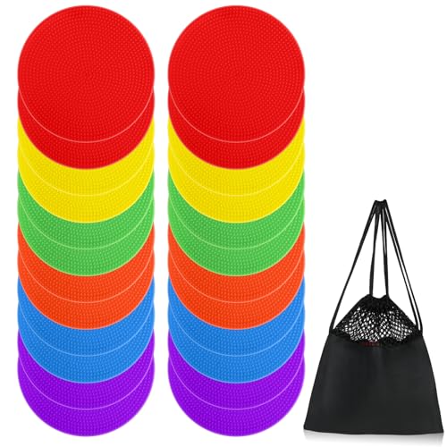 ZIECE Poly Spot Markers 4inch Poly Spots for Gym Floor 24 Pcs Flat Cones Non-Slip Rubber Floor Dots Agility Markers for Soccer Basketball Sports Speed Training Dance Classroom Activities