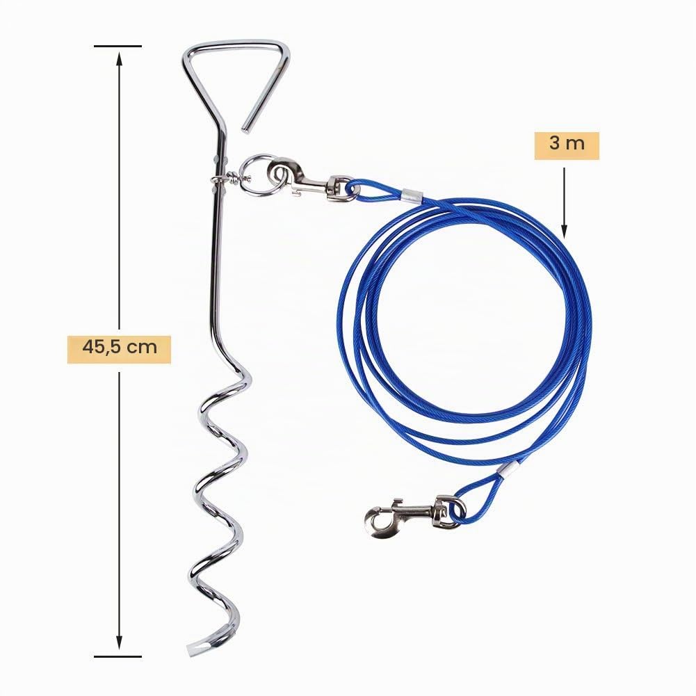 Câble Attache Chien,Piquet en Acier Inoxydable(3M 5M10M)-360° Laisse en Spirale Domestiques Complet pour Extérieur Jardin et Camping L’Attache en Alliage de Zinc Pas de Rouille-3M