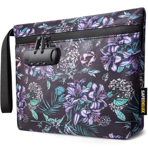 SafeDelux Smell Proof Bag Odor Proof Bag with Combination Lock Durable Smell Proof Container with Carbon Lining Secure Odorless Travel Pouch for Home & On-the-Go