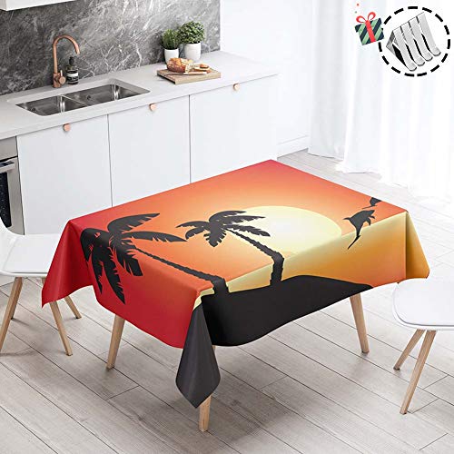 Stillshine Tischdecke Garten Abwaschbar, Quadratisch/Rechteckig Wasserdicht 3D Drucken Tischdecken Ölbeständige für Gartentisch Tischdekoration Outdoor Party (Gelber Sonnenuntergang,140x180cm) Cover