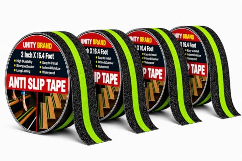 Image of Unity Brand Anti Slip Grip Tape Non-Slip Traction Tapes With Glow In The Dark Reduce The Risk Of Slipping For Indoor Or Outdoor Stair Tread Step, Other Slippery Surfaces 2 Inch X16.4 Foot (Pack OF 4)